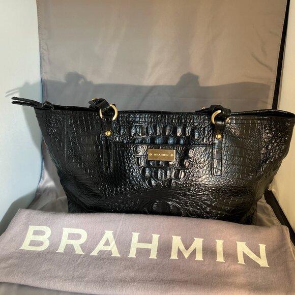 Brahmin Melbourne Asher Croc Embossed Zip Leather Shoulder Tote EUC - Picture 7 of 7